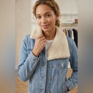 UGG Jeans Jacket Women Small Cotton Removable Shearling Lamb Fur Collar Preppy